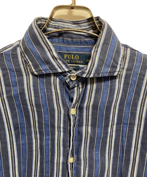 POLO RALPH LAUREN（ポロ・ラルフローレン）POLO RALPH LAUREN (ポロ・ラルフローレン) リネンストライプシャツ ネイビー サイズ:Sの古着・服飾アイテム