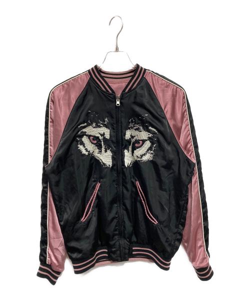 DIESEL（ディーゼル）DIESEL (ディーゼル) ウルフデザイン スカジャン ブラック×ピンク サイズ:Mの古着・服飾アイテム