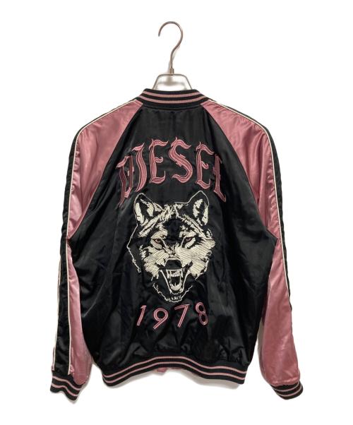 DIESEL（ディーゼル）DIESEL (ディーゼル) ウルフデザイン スカジャン ブラック×ピンク サイズ:Mの古着・服飾アイテム