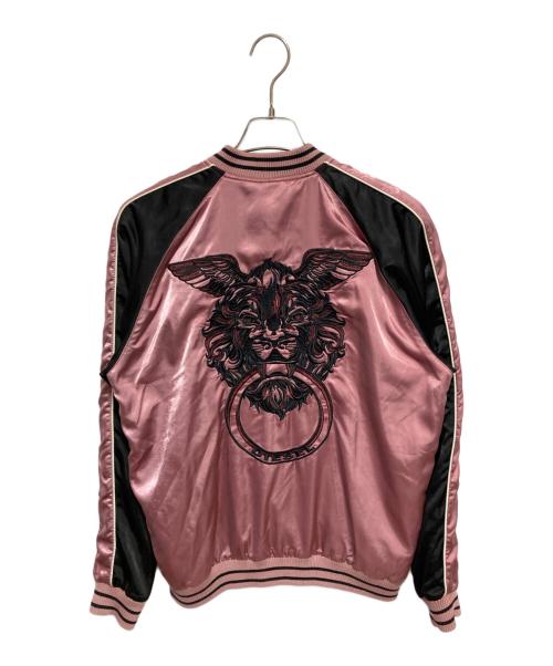 DIESEL（ディーゼル）DIESEL (ディーゼル) ウルフデザイン スカジャン ブラック×ピンク サイズ:Mの古着・服飾アイテム