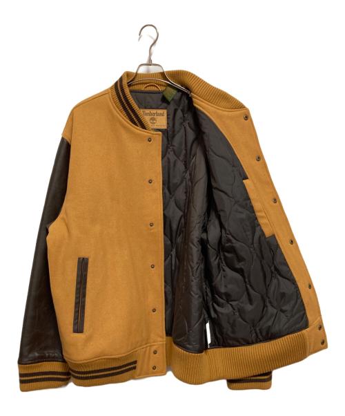 Timberland（ティンバーランド）Timberland (ティンバーランド) ロゴ刺繍レザースリーブスタジャン ベージュ サイズ:XLの古着・服飾アイテム