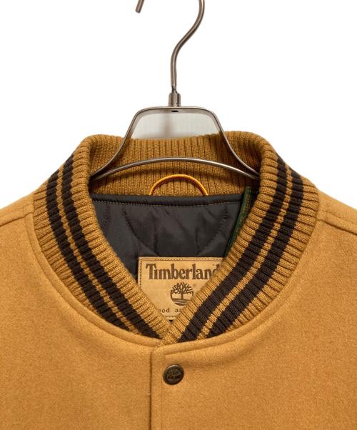 Timberland（ティンバーランド）Timberland (ティンバーランド) ロゴ刺繍レザースリーブスタジャン ベージュ サイズ:XLの古着・服飾アイテム