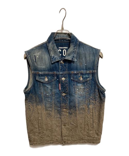 DSQUARED2（ディースクエアード）DSQUARED2 (ディースクエアード) 加工デニムベスト インディゴ サイズ:48の古着・服飾アイテム