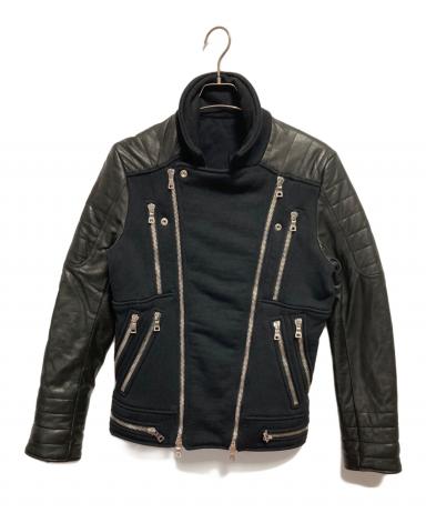 中古・古着通販】BALMAIN (バルマン) レザー切替ライダースジャケット