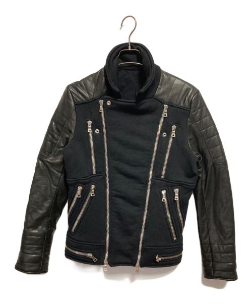 BALMAIN（バルマン）BALMAIN (バルマン) レザー切替ライダースジャケット ブラック×ブラック サイズ:Sの古着・服飾アイテム
