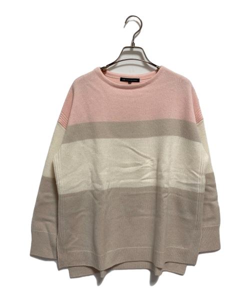 23区（ニジュウサンク）23区 (ニジュウサンク) ウールカシミヤ カラーブロック ニット ピンク×ベージュ サイズ:38の古着・服飾アイテム