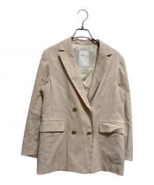 Noble（ノーブル）の古着「麻ストレッチピークドラペルダブルジャケット」｜ベージュ