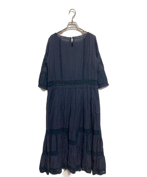 PINK HOUSE（ピンクハウス）PINK HOUSE (ピンクハウス) レース切替ピンタックブラウスワンピース ネイビー サイズ:FREEの古着・服飾アイテム