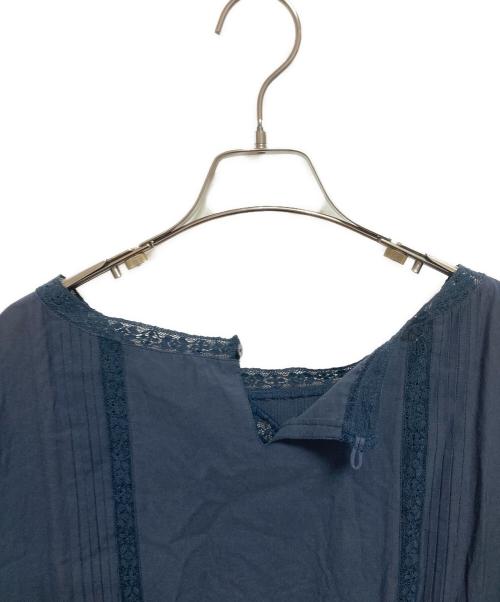 PINK HOUSE（ピンクハウス）PINK HOUSE (ピンクハウス) レース切替ピンタックブラウスワンピース ネイビー サイズ:FREEの古着・服飾アイテム