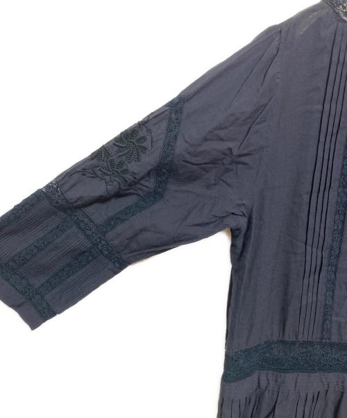 PINK HOUSE（ピンクハウス）PINK HOUSE (ピンクハウス) レース切替ピンタックブラウスワンピース ネイビー サイズ:FREEの古着・服飾アイテム