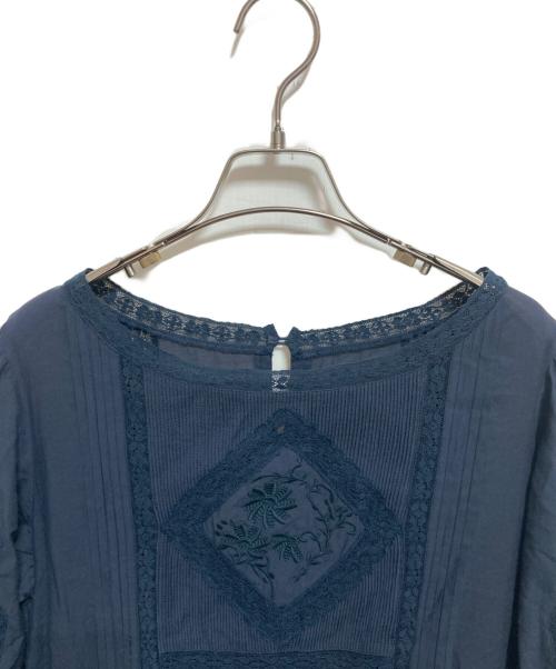 PINK HOUSE（ピンクハウス）PINK HOUSE (ピンクハウス) レース切替ピンタックブラウスワンピース ネイビー サイズ:FREEの古着・服飾アイテム