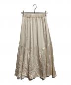 Nobleノーブル）の古着「キュプラサテンギャザースリットスカート」｜ベージュ