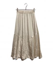 Noble（ノーブル）の古着「キュプラサテンギャザースリットスカート」｜ベージュ