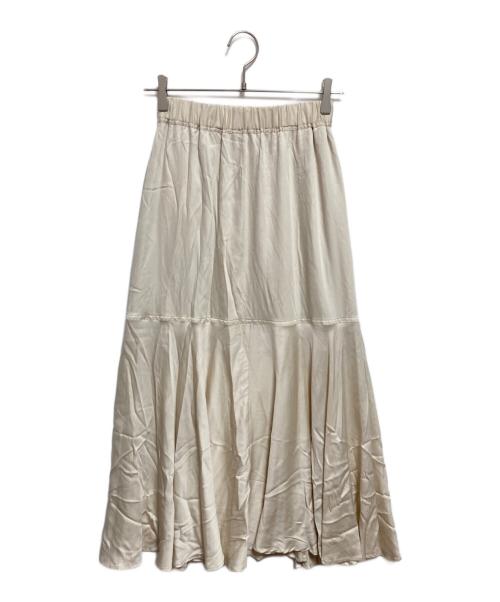 Noble（ノーブル）Noble (ノーブル) キュプラサテンギャザースリットスカート ベージュ サイズ:36 未使用品の古着・服飾アイテム