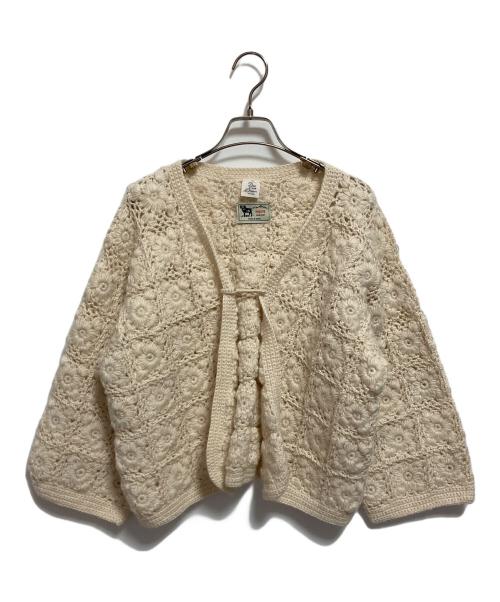 Dot and Stripes（ドットアンドストライプ）Dot and Stripes (ドットアンドストライプ) ネパールかぎ針スクエアモチーフVネックカーディガン アイボリー サイズ:FREEの古着・服飾アイテム