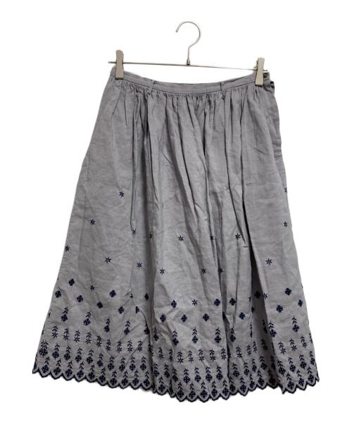 45R（フォーティファイブ・アール）45R (フォーティファイブ・アール) リネン刺繍フレアスカート グレー サイズ:2の古着・服飾アイテム