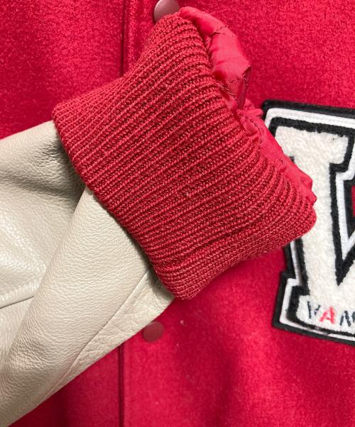 VAN（ヴァン）VAN (ヴァン) 90’ｓ アーチロゴレザースリーブスタジャン レッド サイズ:Mの古着・服飾アイテム