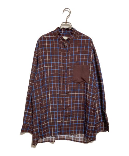MANDO（マンドー）MANDO (マンドー) バンドカラーチェックシャツ ブラウン サイズ:3の古着・服飾アイテム