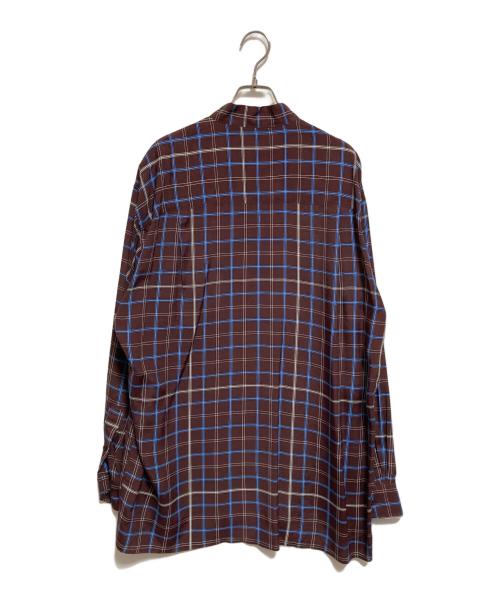 MANDO（マンドー）MANDO (マンドー) バンドカラーチェックシャツ ブラウン サイズ:3の古着・服飾アイテム