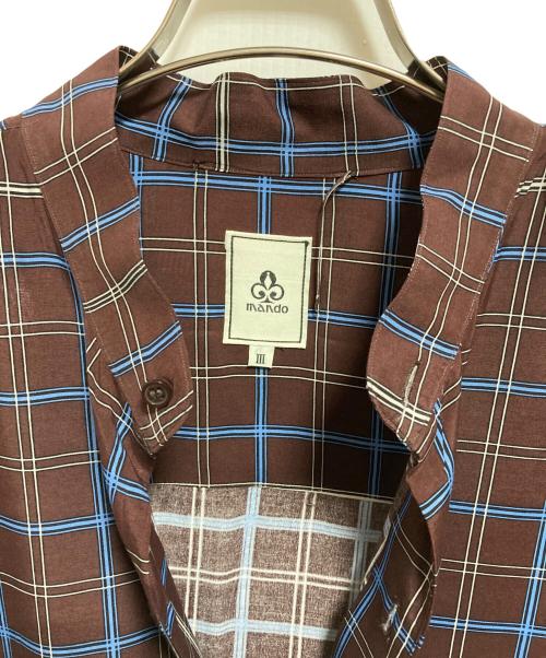 MANDO（マンドー）MANDO (マンドー) バンドカラーチェックシャツ ブラウン サイズ:3の古着・服飾アイテム