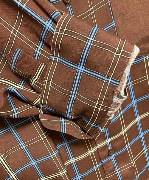 MANDO（マンドー）MANDO (マンドー) バンドカラーチェックシャツ ブラウン サイズ:3の古着・服飾アイテム