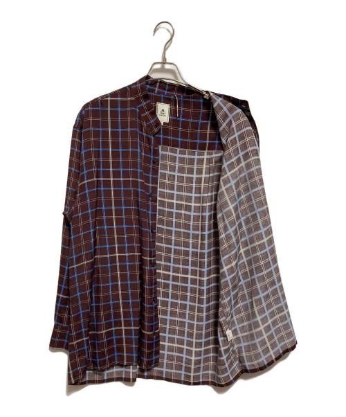 MANDO（マンドー）MANDO (マンドー) バンドカラーチェックシャツ ブラウン サイズ:3の古着・服飾アイテム