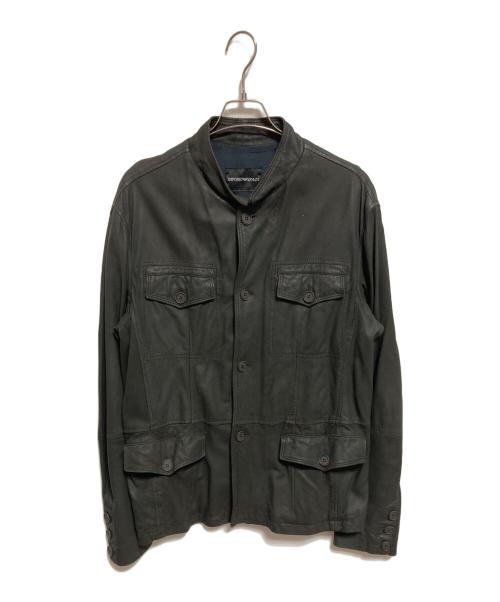 EMPORIO ARMANI（エンポリオ アルマーニ）EMPORIO ARMANI (エンポリオアルマーニ) ラムスキンレザージャケット ブラック サイズ:54の古着・服飾アイテム