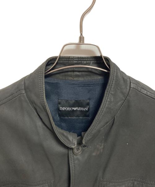 EMPORIO ARMANI（エンポリオ アルマーニ）EMPORIO ARMANI (エンポリオアルマーニ) ラムスキンレザージャケット ブラック サイズ:54の古着・服飾アイテム