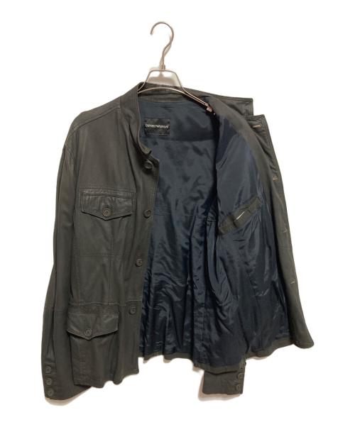 EMPORIO ARMANI（エンポリオ アルマーニ）EMPORIO ARMANI (エンポリオアルマーニ) ラムスキンレザージャケット ブラック サイズ:54の古着・服飾アイテム