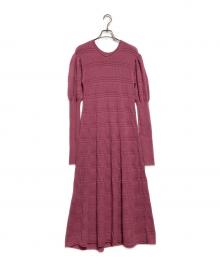 Ameri（アメリ）の古着「2WAY PUFF SLEEVE PATTERN KNIT DRESS」｜ピンク