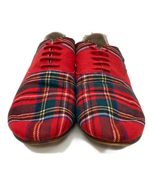 COMME des GARCONS HOMME PLUS（コムデギャルソンオムプリュス）COMME des GARCONS HOMME PLUS (コムデギャルソンオムプリュス) タータンチェックシューズ レッド サイズ:25の古着・服飾アイテム