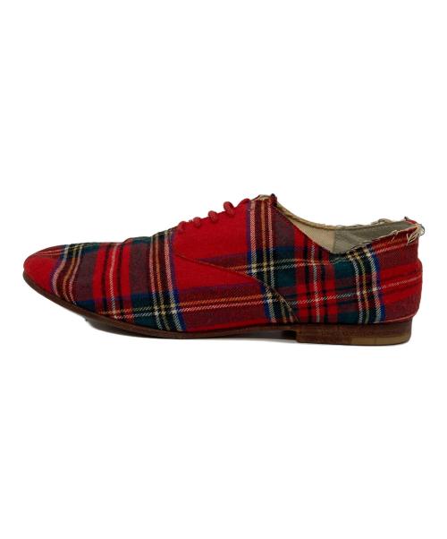 COMME des GARCONS HOMME PLUS（コムデギャルソンオムプリュス）COMME des GARCONS HOMME PLUS (コムデギャルソンオムプリュス) タータンチェックシューズ レッド サイズ:25の古着・服飾アイテム