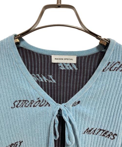 MAISON SPECIAL（メゾンスペシャル）MAISON SPECIAL (メゾンスペシャル) Logo Jacquard Velor Rib Cardigan ブルー サイズ:FREEの古着・服飾アイテム