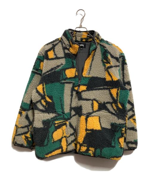 stussy（ステューシー）stussy (ステューシー) BLOCK SHERPA PULLOVER ジャケット ベージュ×グリーン サイズ:Mの古着・服飾アイテム