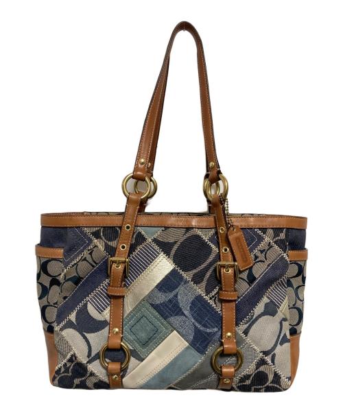 COACH（コーチ）COACH (コーチ) パッチワークトートバッグ ベージュ×ネイビーの古着・服飾アイテム