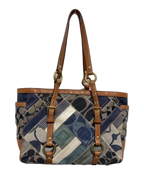 COACH（コーチ）COACH (コーチ) パッチワークトートバッグ ベージュ×ネイビーの古着・服飾アイテム