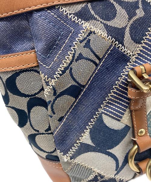 COACH（コーチ）COACH (コーチ) パッチワークトートバッグ ベージュ×ネイビーの古着・服飾アイテム