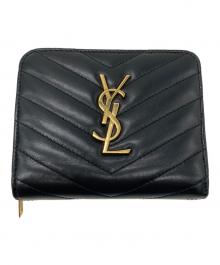 Saint Laurent Paris（サンローランパリ）の古着「Vステッチ2つ折り財布」｜ブラック