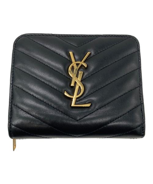 Saint Laurent Paris（サンローランパリ）Saint Laurent Paris (サンローランパリ) Vステッチ2つ折り財布 ブラックの古着・服飾アイテム
