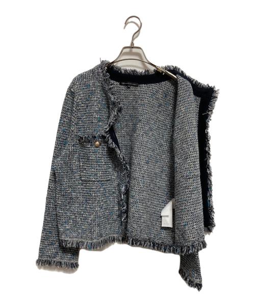 23区（ニジュウサンク）23区 (ニジュウサンク) 25AW ツイード ニット ジャケット グレー×ブルー サイズ:44の古着・服飾アイテム