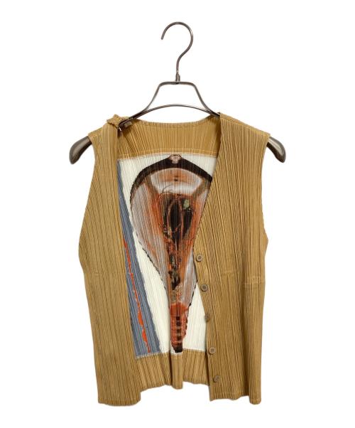 PLEATS PLEASE（プリーツプリーズ）PLEATS PLEASE (プリーツプリーズ) ノースリーブブラウス ベージュ×グレー サイズ:3の古着・服飾アイテム