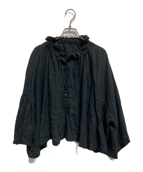 nest Robe（ネストローブ）nest Robe (ネストローブ) リネンラッフルカラーブラウス ネイビー サイズ:FREEの古着・服飾アイテム