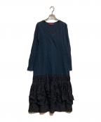 45rpm45アールピーエム）の古着「シルクフリル切替ワンピース」｜インディゴ