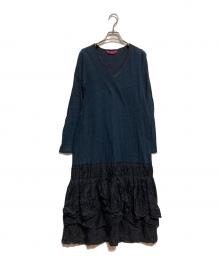 45rpm（45アールピーエム）の古着「シルクフリル切替ワンピース」｜インディゴ