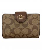 COACHコーチ）の古着「ミディアム コーナー ジップ ウォレット シグネチャー キャンバス」｜ベージュ