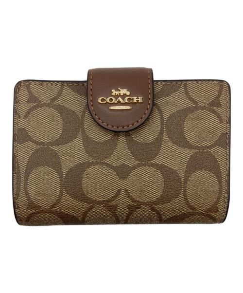 COACH（コーチ）COACH (コーチ) ミディアム コーナー ジップ ウォレット シグネチャー キャンバス ベージュの古着・服飾アイテム