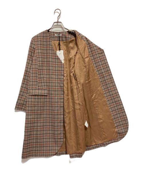 Aquascutum（アクアスキュータム）Aquascutum (アクアスキュータム) ノーカラーチェックコート ベージュ サイズ:Mの古着・服飾アイテム