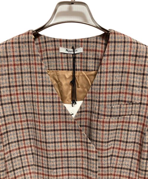 Aquascutum（アクアスキュータム）Aquascutum (アクアスキュータム) ノーカラーチェックコート ベージュ サイズ:Mの古着・服飾アイテム