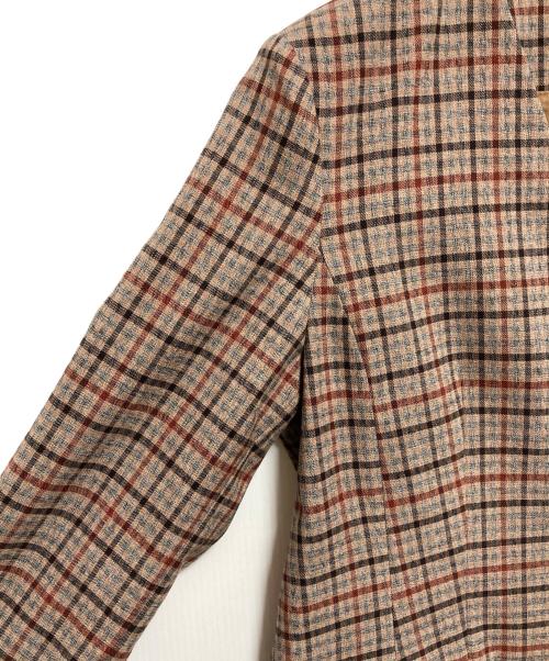 Aquascutum（アクアスキュータム）Aquascutum (アクアスキュータム) ノーカラーチェックコート ベージュ サイズ:Mの古着・服飾アイテム