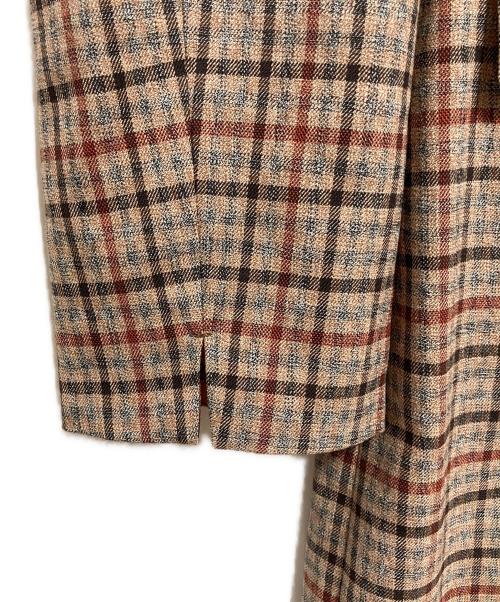 Aquascutum（アクアスキュータム）Aquascutum (アクアスキュータム) ノーカラーチェックコート ベージュ サイズ:Mの古着・服飾アイテム